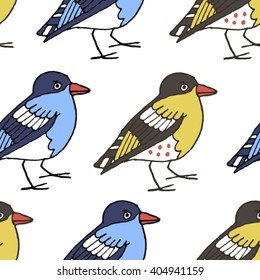 Colored birds on a white background. Seamless pattern