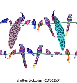 Colored birds seamless pattern, vector