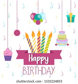 Colored birthday card with birthday candles - Vector