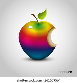 Colored bitten apple isolated vector illustration