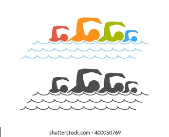 Colored and black flat swimming logo and icon. Vector figures swimmer. Swimming symbol, label and badge.