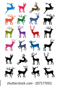 Colored & black outlined deer isolated on white background. EPS 8 stock vector.