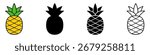 Colored and black pineapples. Pineapple icons isolated on white background. Vector illustration.