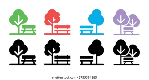 Colored and black tree and bench park colorful