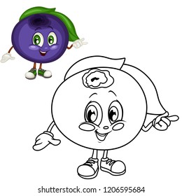 Colored and Black and White Cartoon Illustration of a Huckleberry. Cute Berry Coloring Page. Vector Illustration of a Hot Chili Paper 