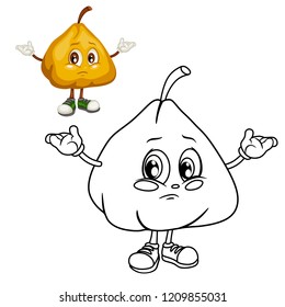 Colored and Black and White Cartoon Illustration of an Ugli Fruit. Cute Fruit Coloring Page. Vector Illustration of an Ugli Fruit Mascot Character