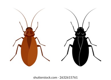 Ilustração do vetor de insetos da barata em preto e branco e colorido isolada sobre fundo branco, ideal para empresas de controle de pragas e serviços de desinfecção