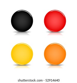 Colored blank round glossy web button with shadow and reflection on white