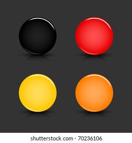 Colored blank round glossy web button with shadow and reflection on gray background