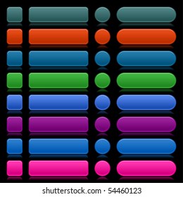 Colored blank template web 2.0 buttons with reflection. Round, square, rectangle shapes on black background