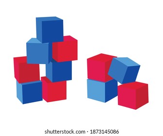 Colored block  tower. Bricks vector illustration on white background. Vector flat illustration