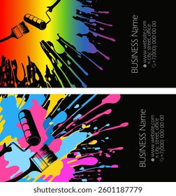 Colored blot paint splash and painter tool, business card concept