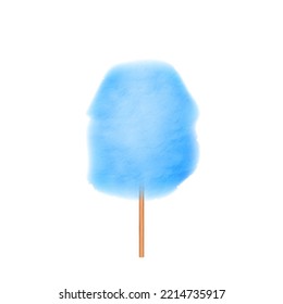 Farbige blaue Baumwollbonbons. Realistische leckere Süßigkeiten aus Zucker für Kinder Straßenküche realistisch einzeln auf weißem Hintergrund. 3D-Vektorgrafik