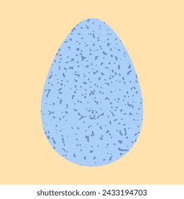 Colored blue Easter egg vector illustration. Modern textured egg shape decorated with hand painted brush dots on pastel yellow background. Happy Easter simple poster, card design. Egg hunt icon