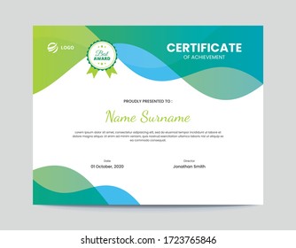 Colored Blue and Green Waves Certificate