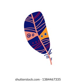 Colored Blue and Orange Bird Feather, Beautiful Decoration Element Vector Illustration