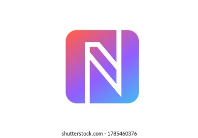 colored blue pink N alphabet letter logo icon.  Line design for company and business identity