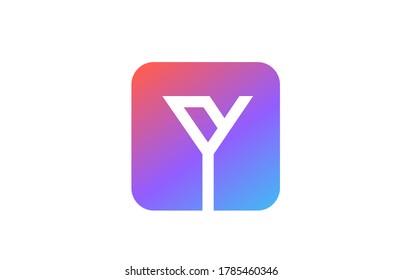 colored blue pink Y alphabet letter logo icon.  Line design for company and business identity