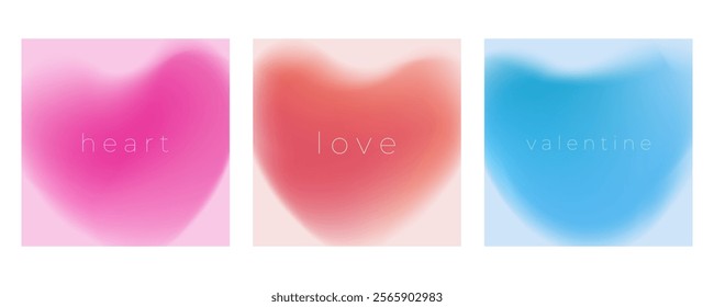 Colored blurred hearts. Set of romantic graphic templates for Wedding Day invitations and Happy Valentine's Day holiday greetings. Vector illustration.