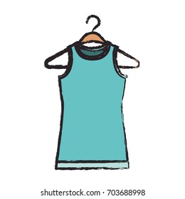 colored blurred silhouette of female t-shirt without sleeves in clothes hanger vector illustration