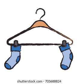 colored blurred silhouette of pair of socks in clothes hanger vector illustration