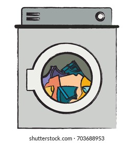 colored blurred silhouette of washing machine with clothes vector illustration