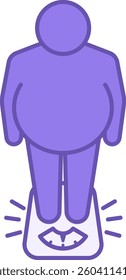 Colored Body Weight Icon. Vector Illustration. Fat Man Standing On Scales. Measuring Weight. Healthy Lifestyle. Nutrition Concept