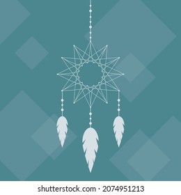 Colored bohemian vector Mandala Dreamcatcher with gemstones and feathers. Ethnic illustration with native American Indian chic design, mystery ethnic tribal print, gypsy ornament, dream catcher.