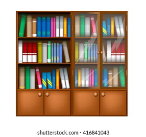 Colored bookcase with books isolated vector illustration