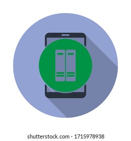 farbige Bücher auf dem mobilen Schattensymbol. Einfache Vektorillustration von Web-Icons für i und ux, Website oder mobile Applikationen
