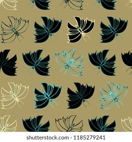 
Colored botanical butterfly silhouette pattern. Noble insect  plant. Vintage nature seamless on beige colored background. Hand drawing outline sketch print for textile. Trendy summer lined design.
