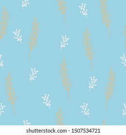 Colored botanical pattern with decorative rye ear. Beautiful seamless background with ears 