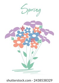 Colored bouquet on white with the title: Spring