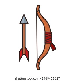 Colored bow and arrow medieval weapon icon Vector illustration