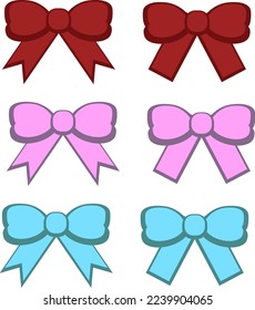 Colored bows, vector. Pink, blue and red bows on a white background.