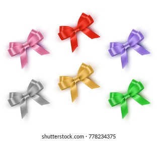 Colored bows. Vector realistic design elements set.