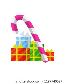 Colored boxes with gifts and a sweet candy. Element celebrating Christmas and new year.
