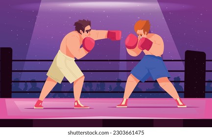 Colored boxing concept two fighters fight against each other in the ring vector illustration