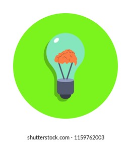 colored brain inside the bulb in green badge icon. Element of science and laboratory for mobile concept and web apps. Detailed brain inside the bulb icon