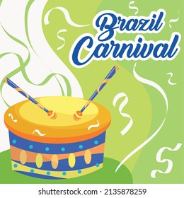 Colored brazil carnival poster drum musical instrument Vector