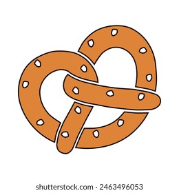 A colored brezel icon with a contour. A bakery product in the shape of a pretzel, popular in Southern Germany, Austria and German Switzerland. Vector illustration isolated on a white background for de