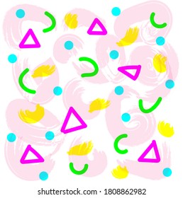 Colored bright brush strokes for the children`s background, vector abstract image. Beautiful texture of brush strokes and lines for design of packaging or postcard.