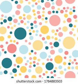 Colored bright circles on a light background. Seamless pattern. Activities wallpaper for season decoration, wrapp paper, clothes prints.Vector illustration.