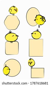 colored and bright frames with yellow chickens, vector illustration, happy Easter, set of frames