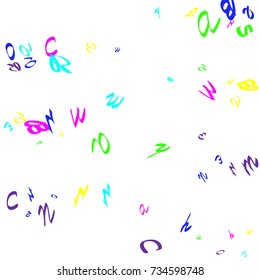 Colored bright handwritten letters are scattered chaotically on a white background. Illustration is good for educational design. Vector.