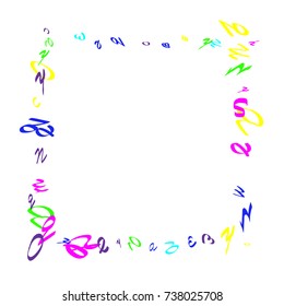 Colored bright handwritten letters are scattered chaotically on a white background. Illustration is good for educational design. 23 April. Vector.