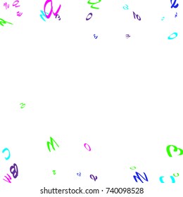 Colored bright handwritten letters are scattered chaotically on a white background. Illustration is good for educational design. 23 April. Vector.