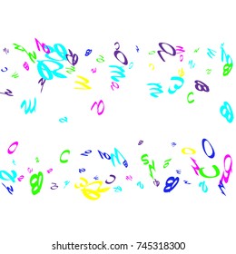 Colored bright handwritten letters are scattered chaotically on a white background. Illustration is good for educational design. 23 April. Vector.
