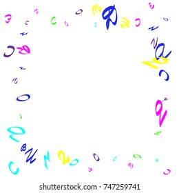 Colored bright handwritten letters are scattered chaotically on a white background. Illustration is good for educational design. 23 April. Vector.