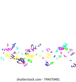 Colored bright handwritten letters are scattered chaotically on a white background. Illustration is good for educational design. 23 April. Vector.